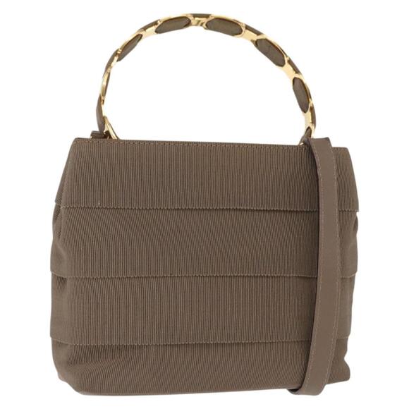Salvatore Ferragamo Vala Hand Bag Canvas 2way Beige Gold Auth BA9015